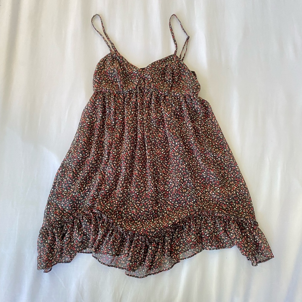 red + black floral vintage thrifted babydoll dress